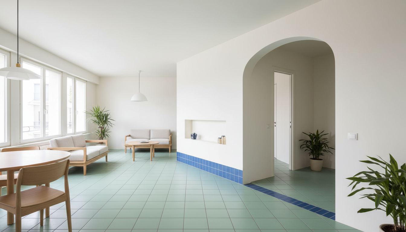 Mint green and blue combination floor tiles