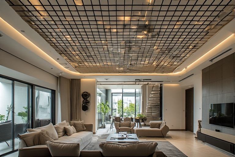 Sleek suspended grid roof ceiling design for contemporary spaces