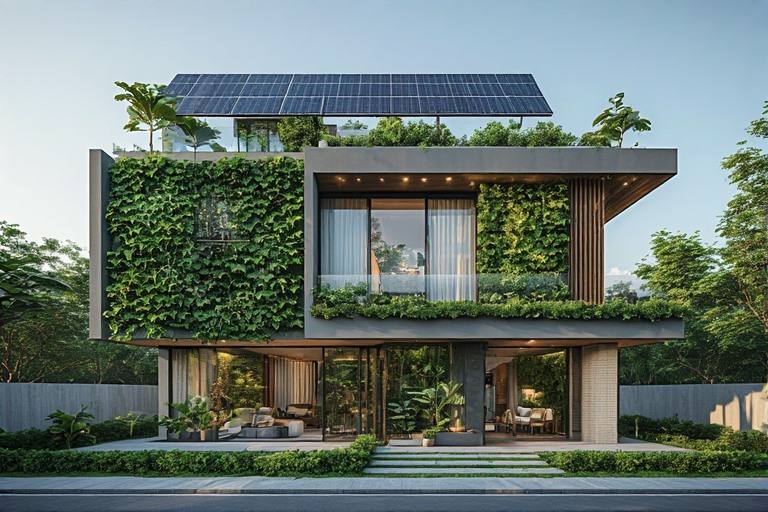 Sustainable 3 floor house design with vertical gardens and solar.