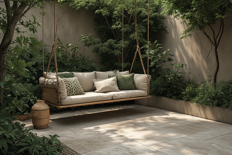Swing Area on Concrete-Effect Outdoor Tiles