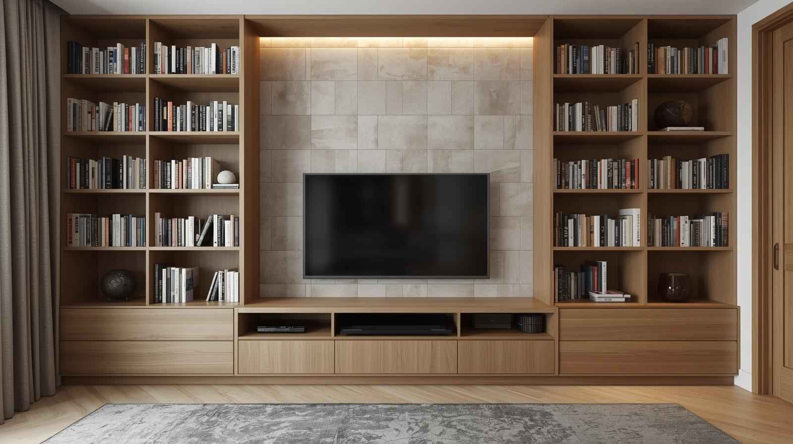 TV Unit with Bookshelves on the Sides for Stylish Bedroom Storage and Display
