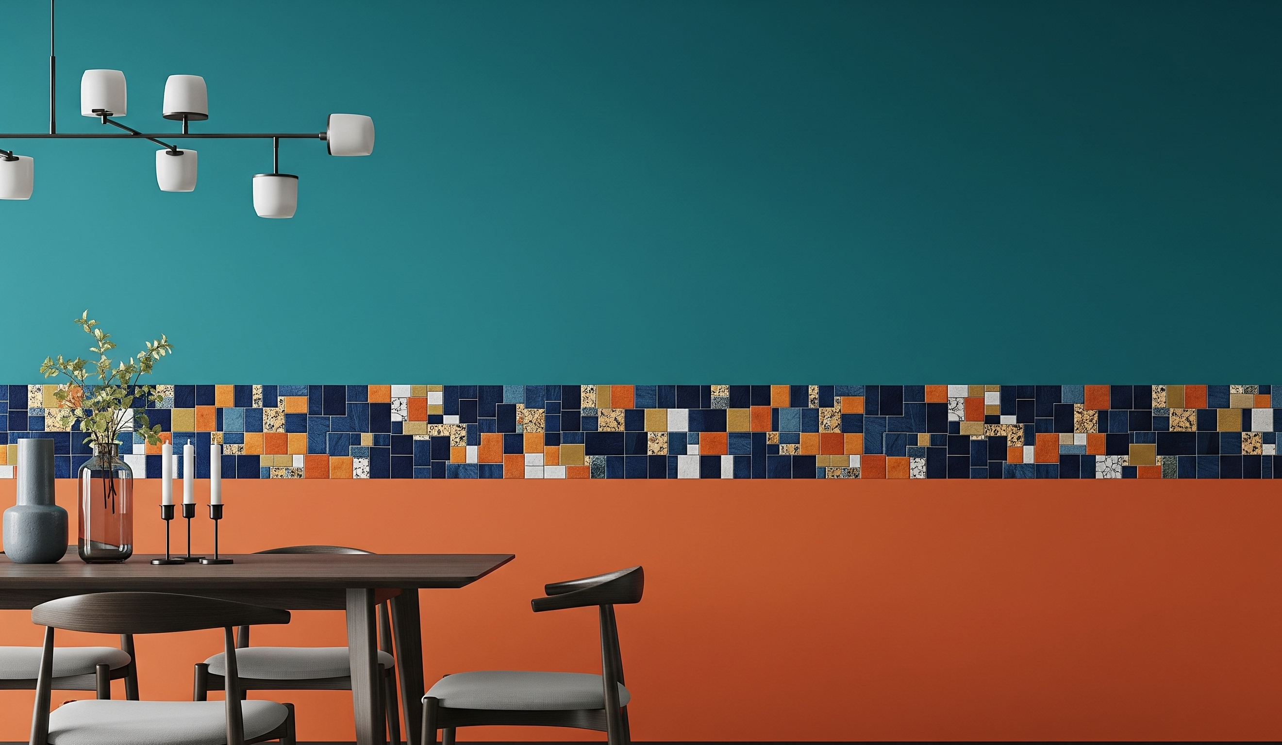 Teal & Burnt Orange with Mosaic Accent Tiles