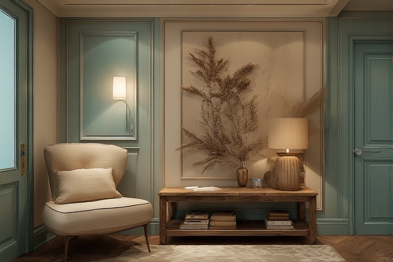 Teal and Soft Beige Combinations Ideas for Hall Interior Walls for a Fresh and Modern Interior