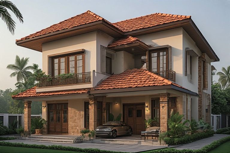 Earthy terracotta roof tile texture for a warm, traditional Indian look