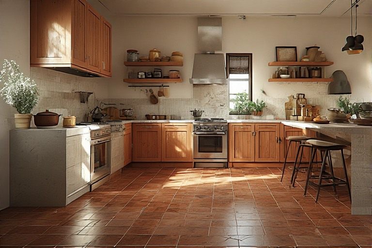 Earthy terracotta kitchen floor ideas for traditional Indian charm