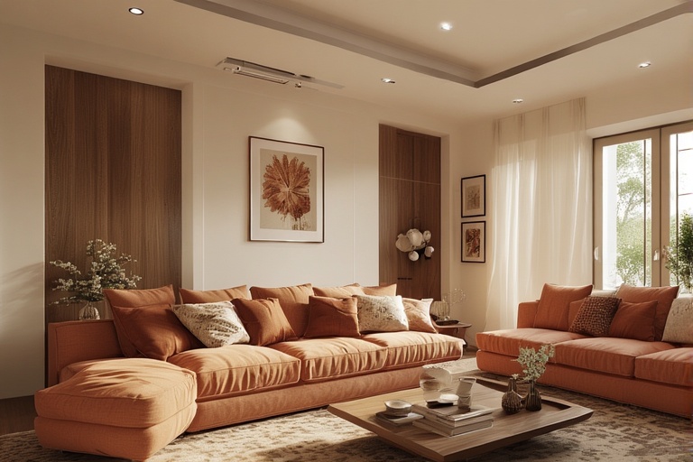 Terracotta and Cream Living Room Indian Hall Colour Combinations for Earthy and Traditional Vibes