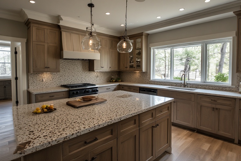 Terrazzo-Style Slab Tile Countertop for a Trendy and Artistic Kitchen Surface