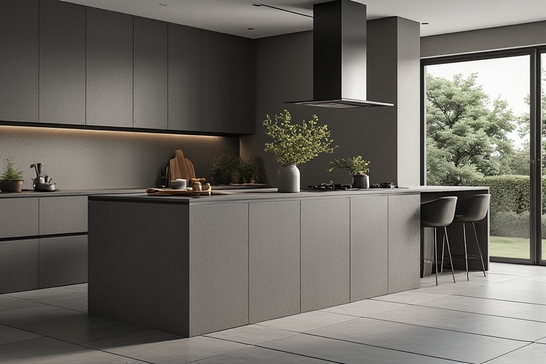 Textured Matte Grey Slab for a Contemporary and Elegant Kitchen Surface