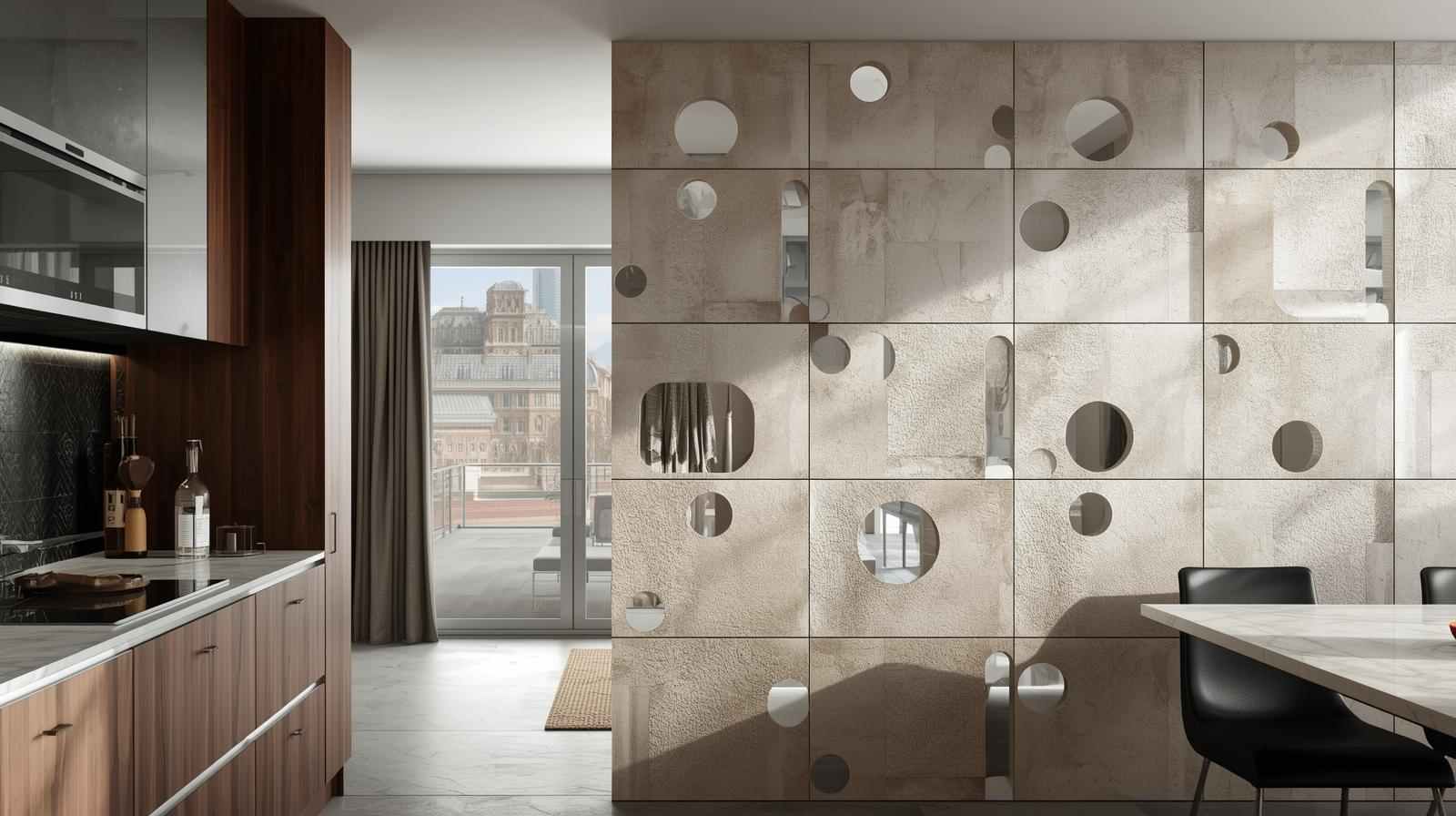 Textured Tile Cut-Outs for Modern Kitchen Partition Designs