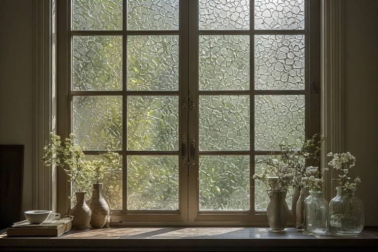 3D textured window glass design for soft light