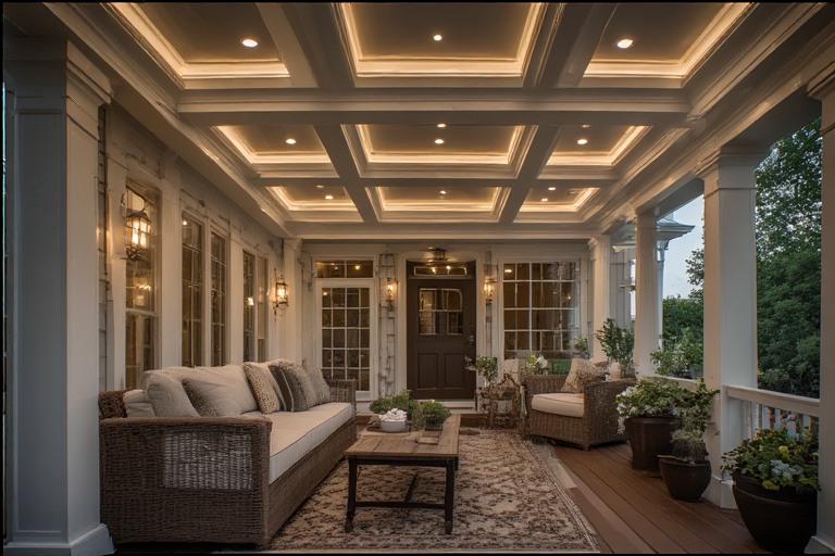 POP Design for Porch with Tray Ceiling Lighting