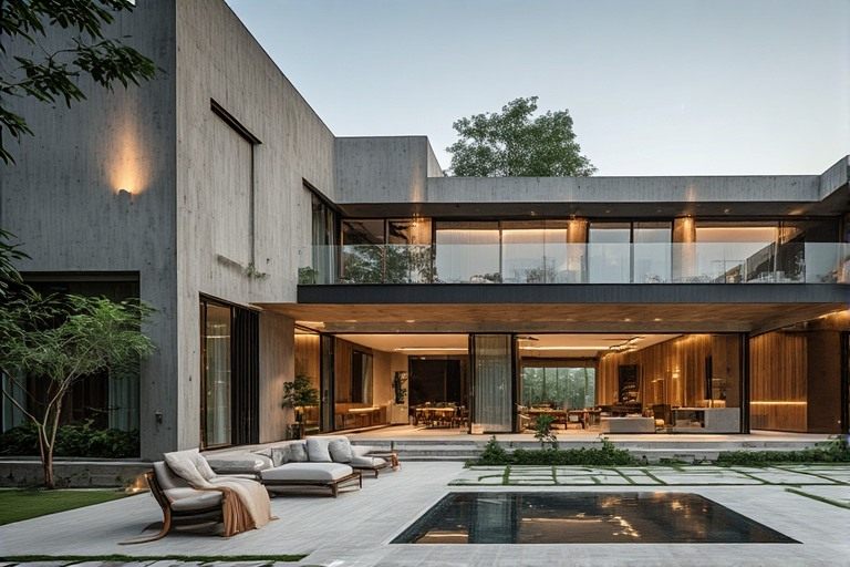 Modern Indian courtyard in a contemporary house design for better ventilation