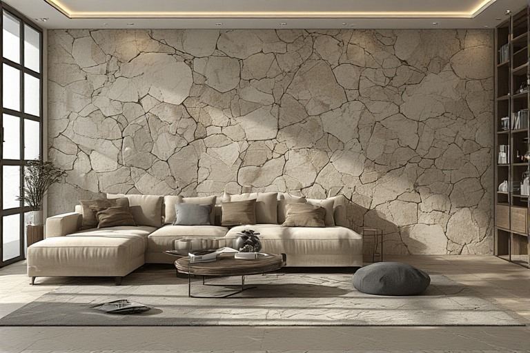 Stone look wall design for hall