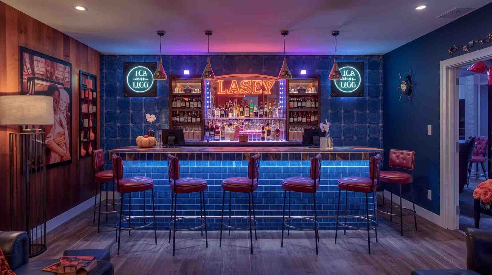 Themed entertainment bar counter design.