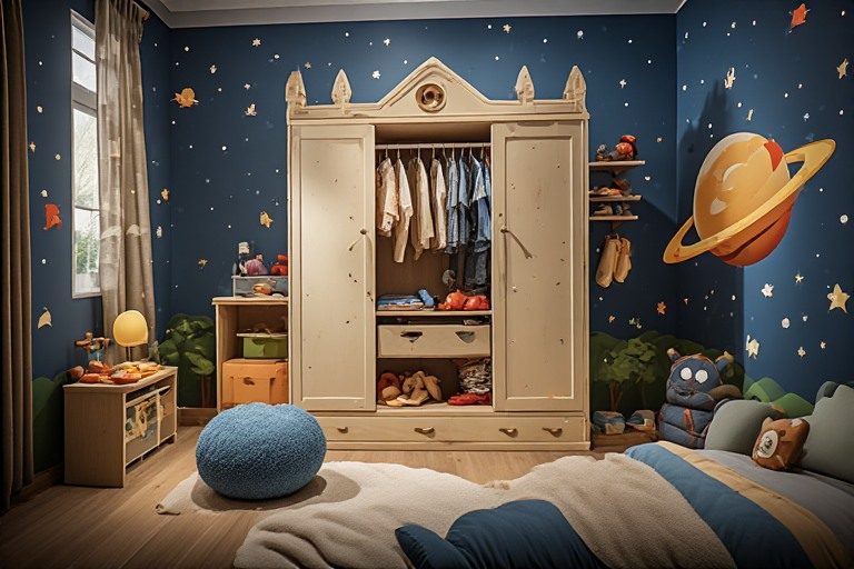 Playful themed modern wardrobe designs for children's room adventures.