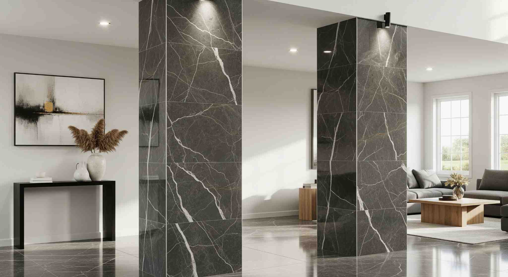 Tile Clad Columns as Subtle Dividers