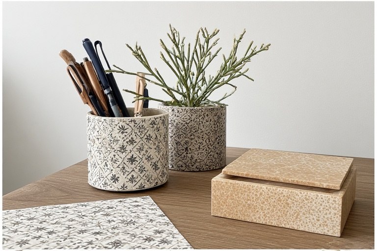 Tile-Covered Pen Holders and Stationery Boxes