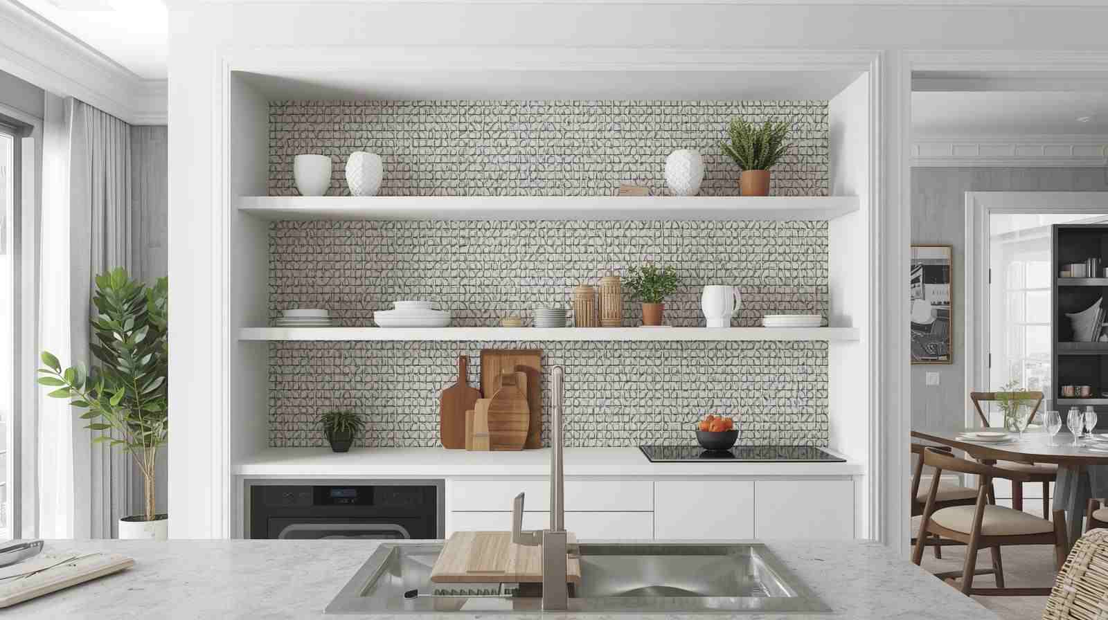 Tiled Shelves for Functional Kitchen Partition Design