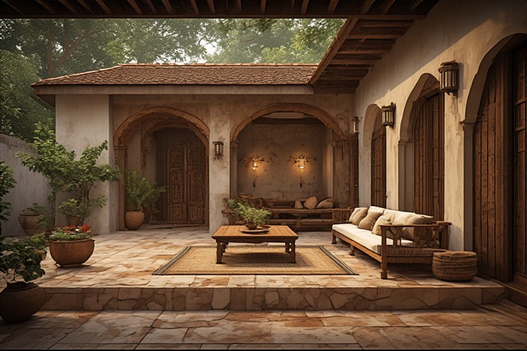 Traditional Indian Courtyard Front Porch Designs