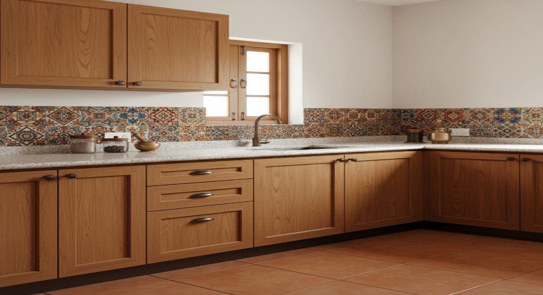 Traditional Indian Kitchen with Decorative Tile Accents