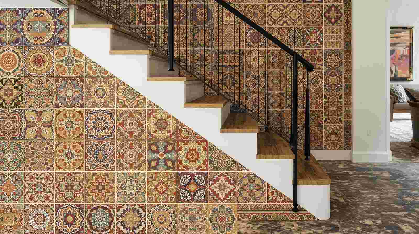 Traditional Indian Motif Tiles in Staircase Partition