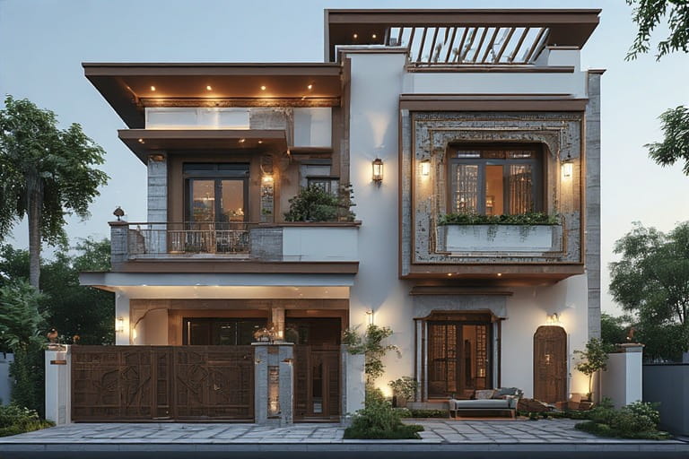 Traditional Indian Duplex Front Elevation Design