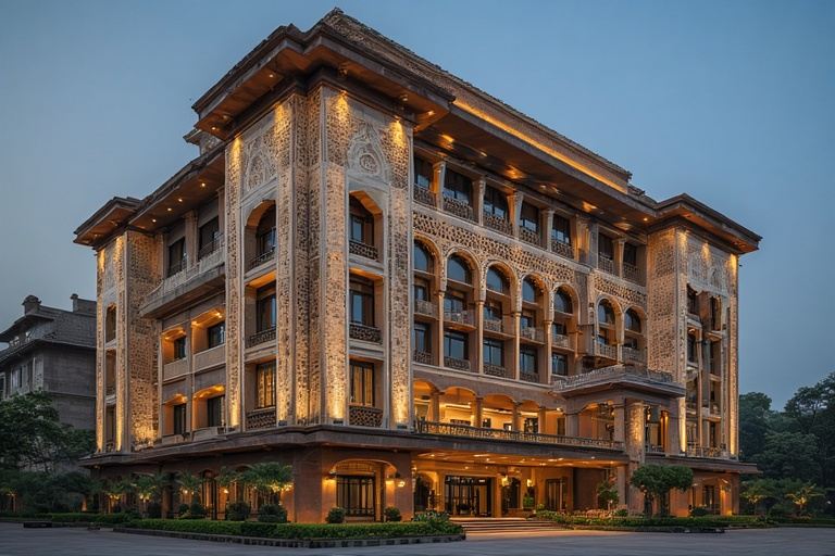 Traditional Indian architectural motifs with modern materials