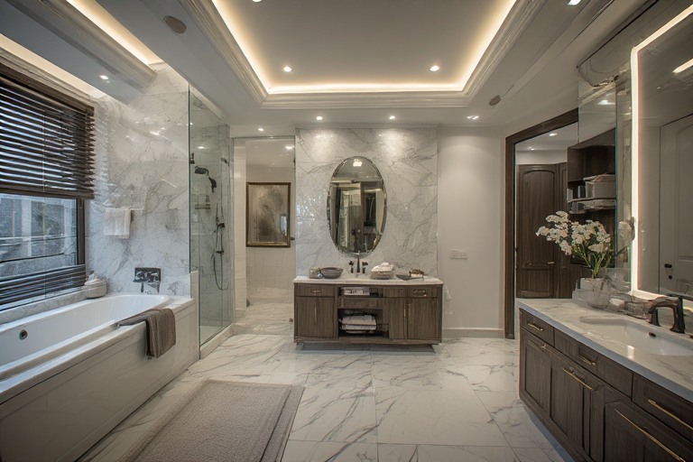 Bathroom Tiles with Tray Ceiling Design
