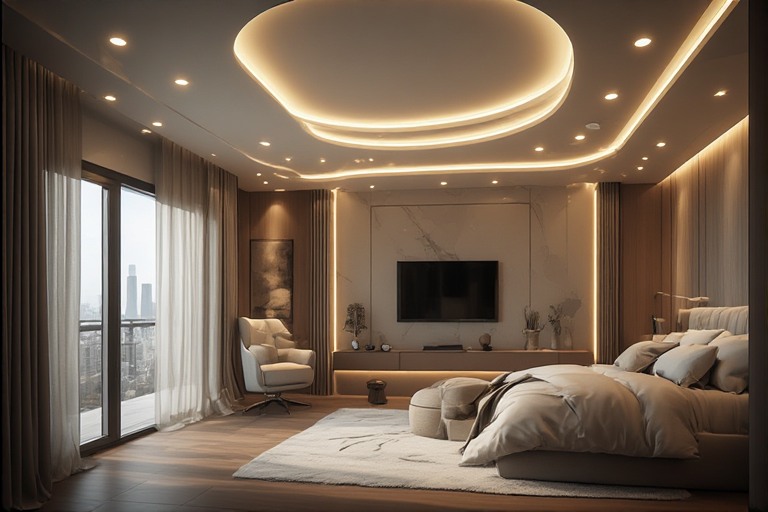 Luxury Ceiling Design for Bedroom with Tray Ceiling Lighting