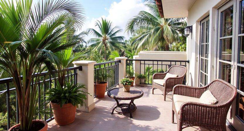 Tropical Balcony with Stone Finish Elevation Tiles
