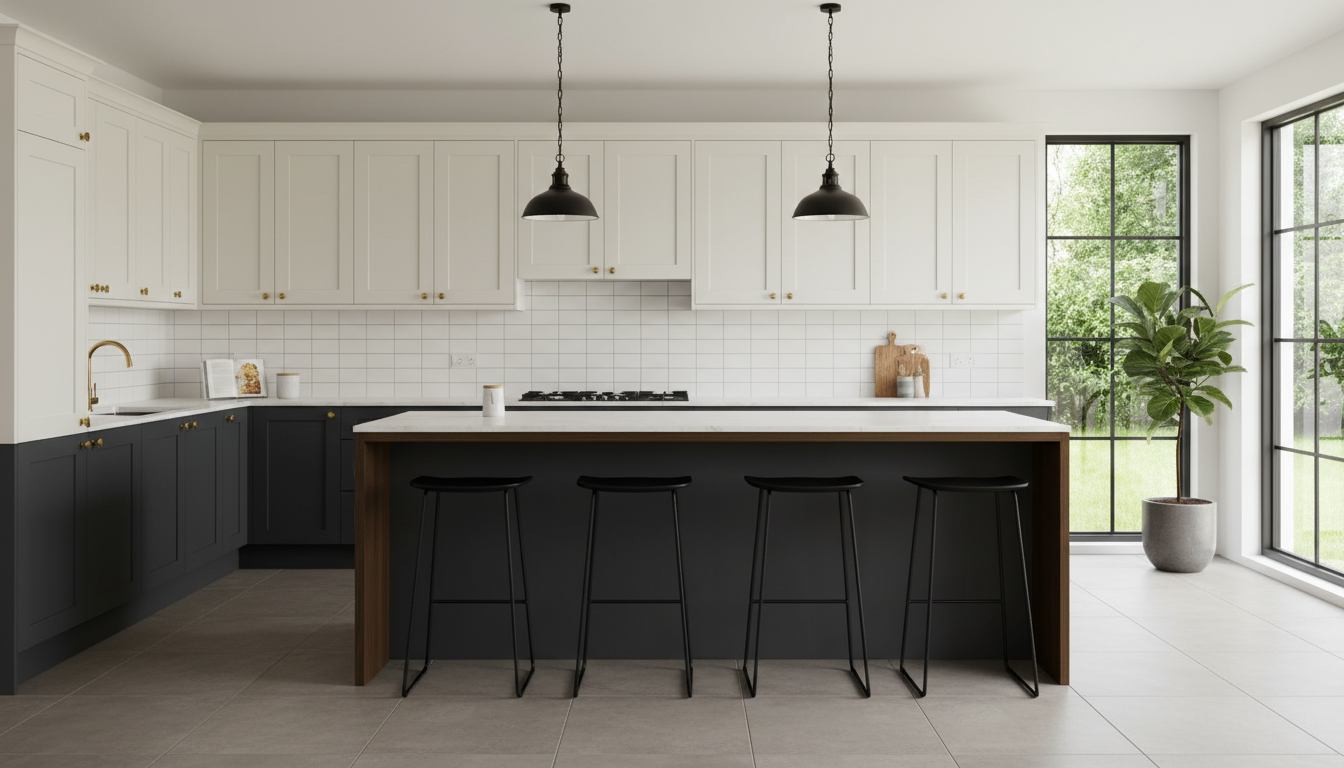 Two-tone kitchen interior design with contrasting cabinets