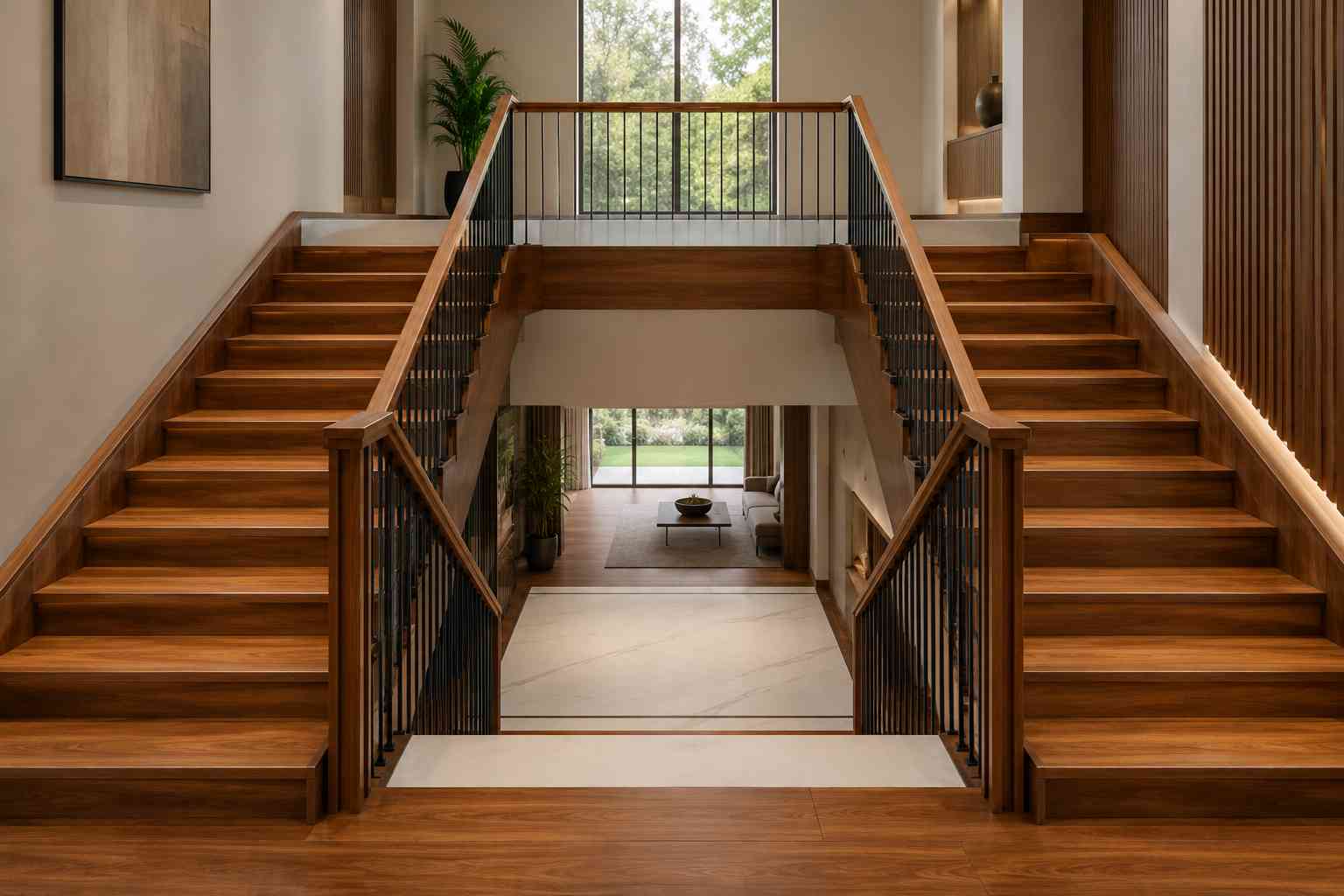 U-Shaped Wooden Staircase Design