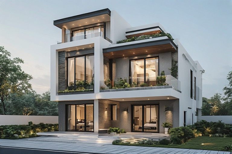Urban modern 3 floor house design for compact city plots.