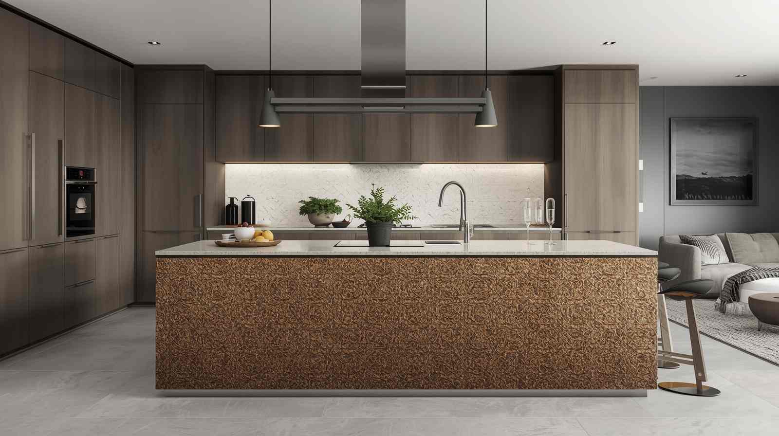 Use Kitchen Island Tiles as a Stylish Partition Backdrop