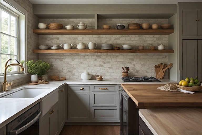 Use Open Shelving with Coordinated Tile Backsplash