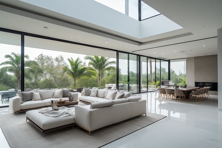 Use of Large Windows and Skylights for Airy and Naturally Lit Duplex Interiors