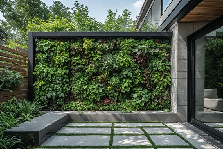 Vertical Garden Outdoor Wall Design with Integrated Tiling