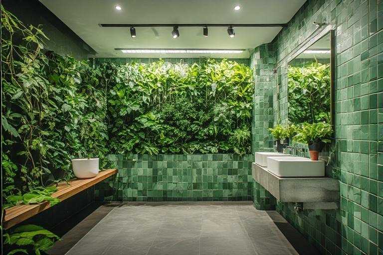 Refreshing green wash area design featuring a vertical garden wall.