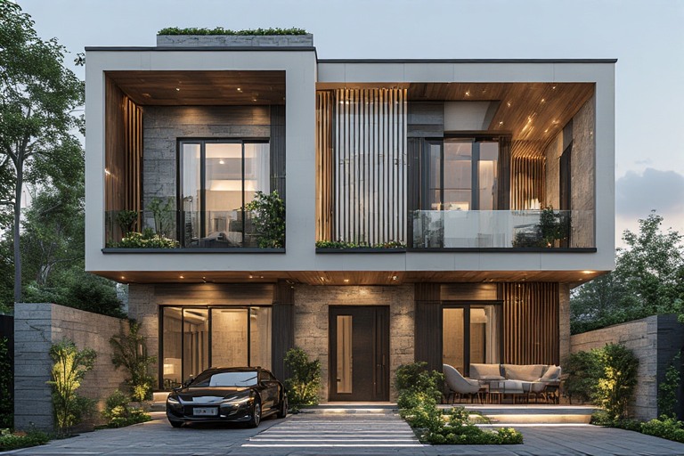 Ground Floor Elevation Design with Vertical Panel