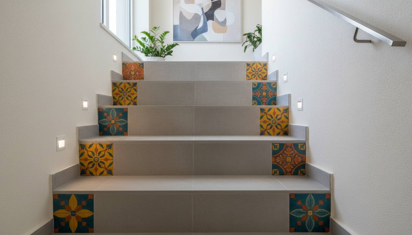 Vibrant accent stairs colour design with colourful risers