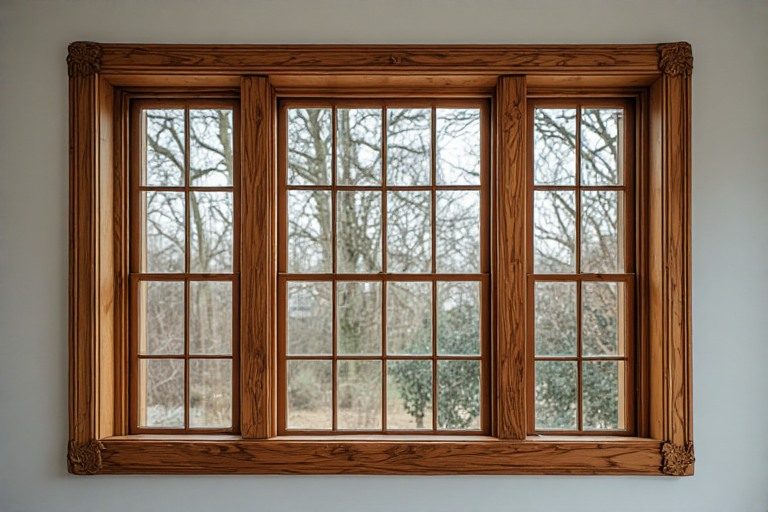 Victorian wooden window design with decorative mouldings