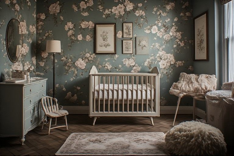 Vintage charm baby room design using elegant decorative wall tiles