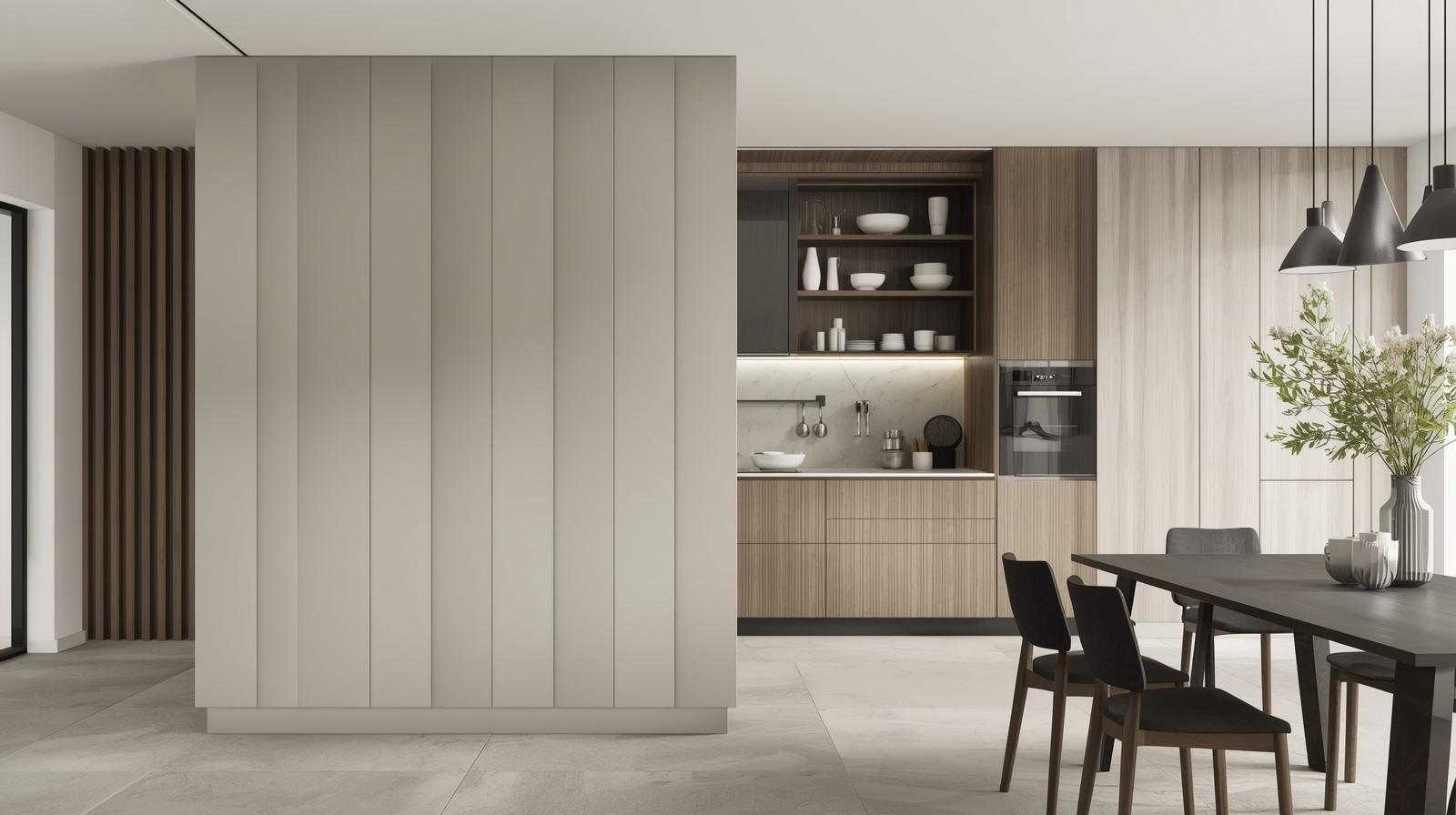 Vitrified Tiles for a Sleek Kitchen Partition Design