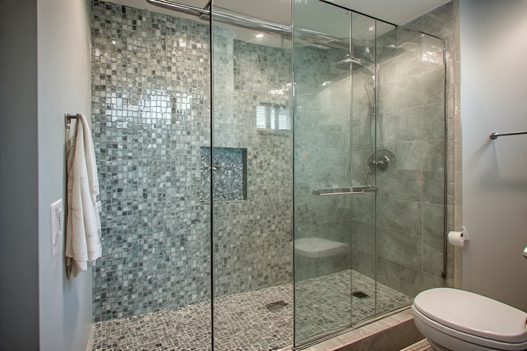 Bathroom Tiles Design with Frameless Shower Style