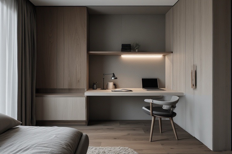 Wall-Mounted Study Table with Wardrobe