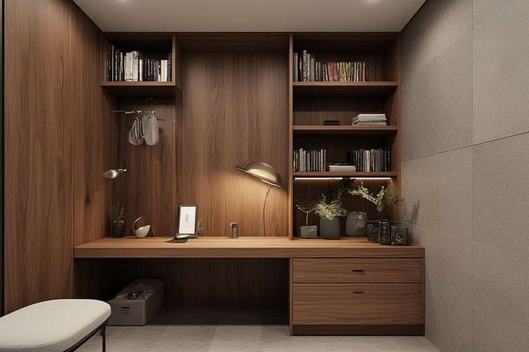 Wardrobe with Study Table and Built-in Library