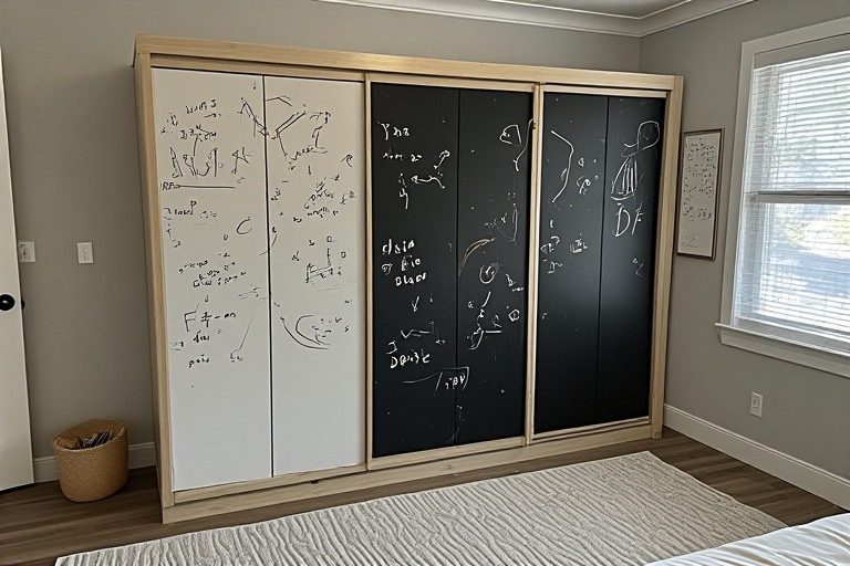 Creative chalkboard modern wardrobe designs for childrens room expression.
