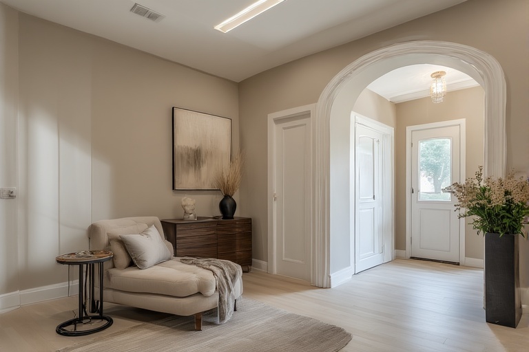 Warm Beige and Off-White Combinations Ideas for Hall Interior Walls for a Cozy and Inviting Atmosphere