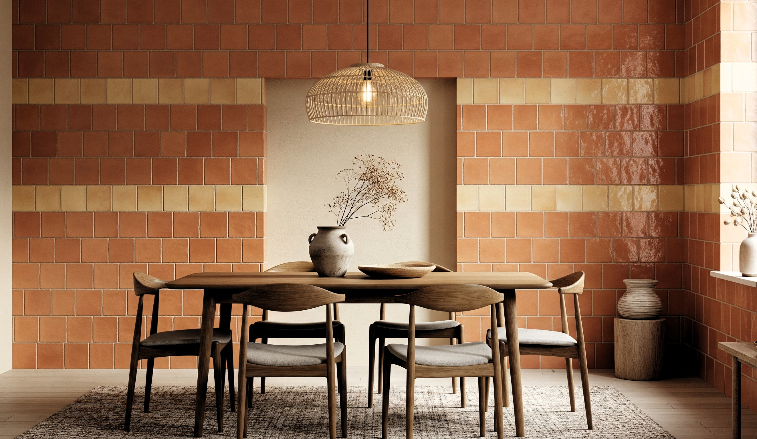Warm Terracotta & Soft Yellow with Rustic Wall Tiles