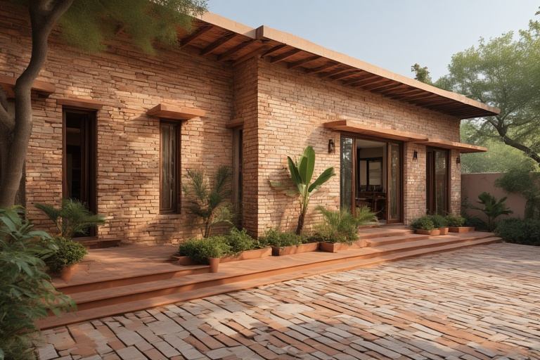 Warm terracotta and cream best colour combination for house exterior inspired by traditional Indian earthy tones.
